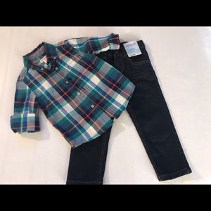 Cat & Jack Boys Stripe Button Down &  Blue Jean 3t